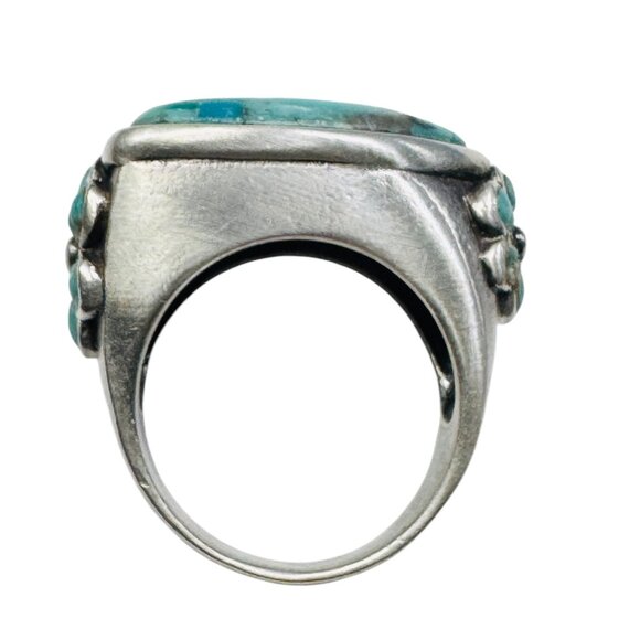 Vintage Barse 925 Sterling Silver Turquoise Ring Size 8 With Floral Side Detail - Picture 8 of 11